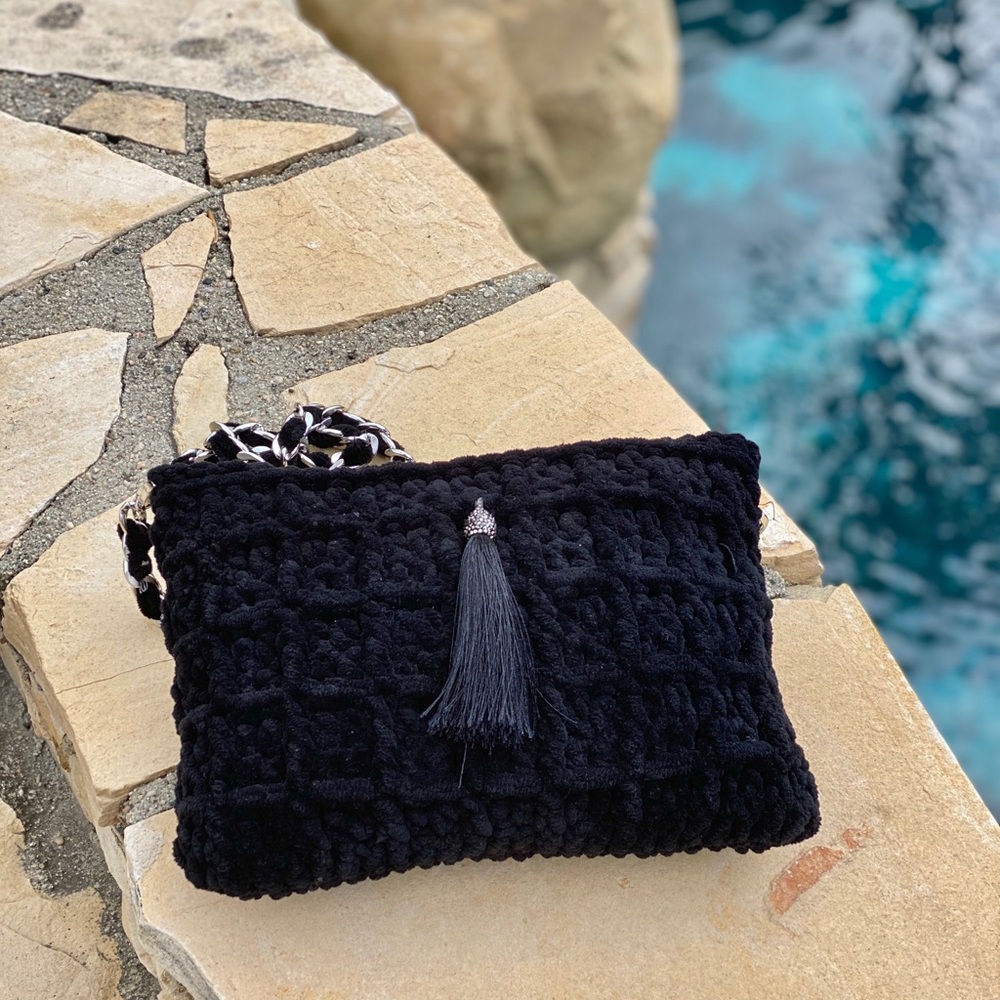 Black Velvet Crochet Clutch